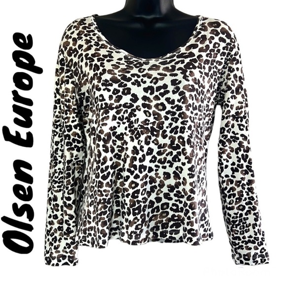 Olsen Europe Cheetah / Leopard Print Round Neck Top Size S-M/8 - Picture 1 of 12